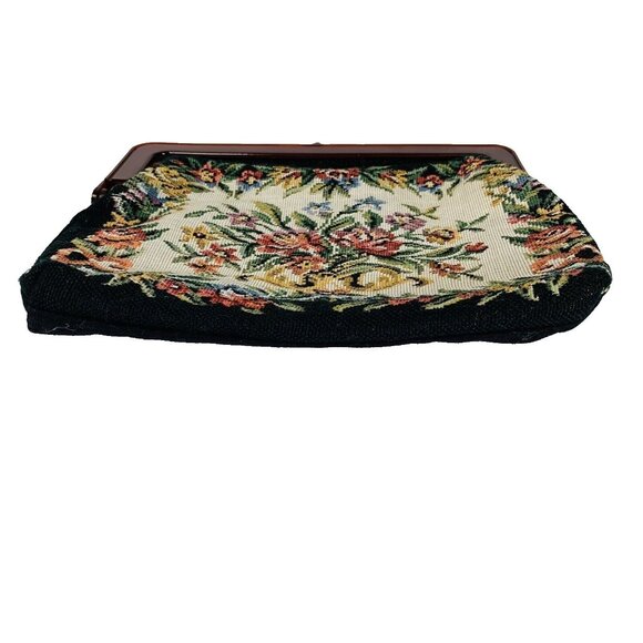 VTG 1950s Needlepoint Tapestry Clutch Floral Purse Tortoise Shell Frame Handbag - Picture 8 of 14